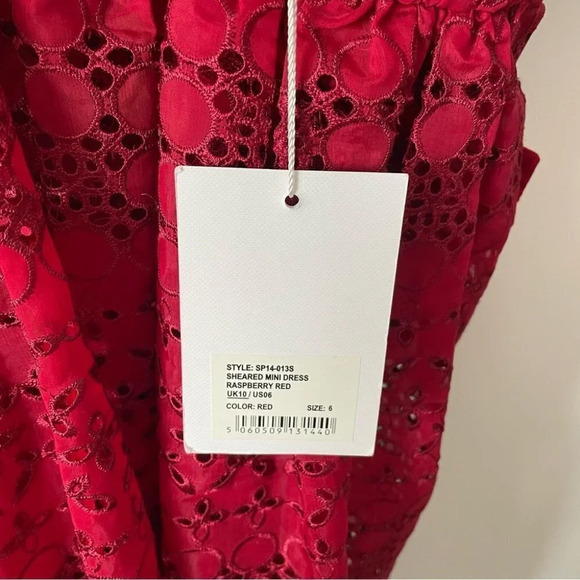 Self Portrait Openwork Lace Eyelet V Neck Dress Red Sz S - Picture 10 of 11